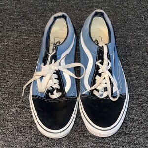 Blue and Black Vans With White Accents || US Women’s Size 9.5/ US Men’s Size 8